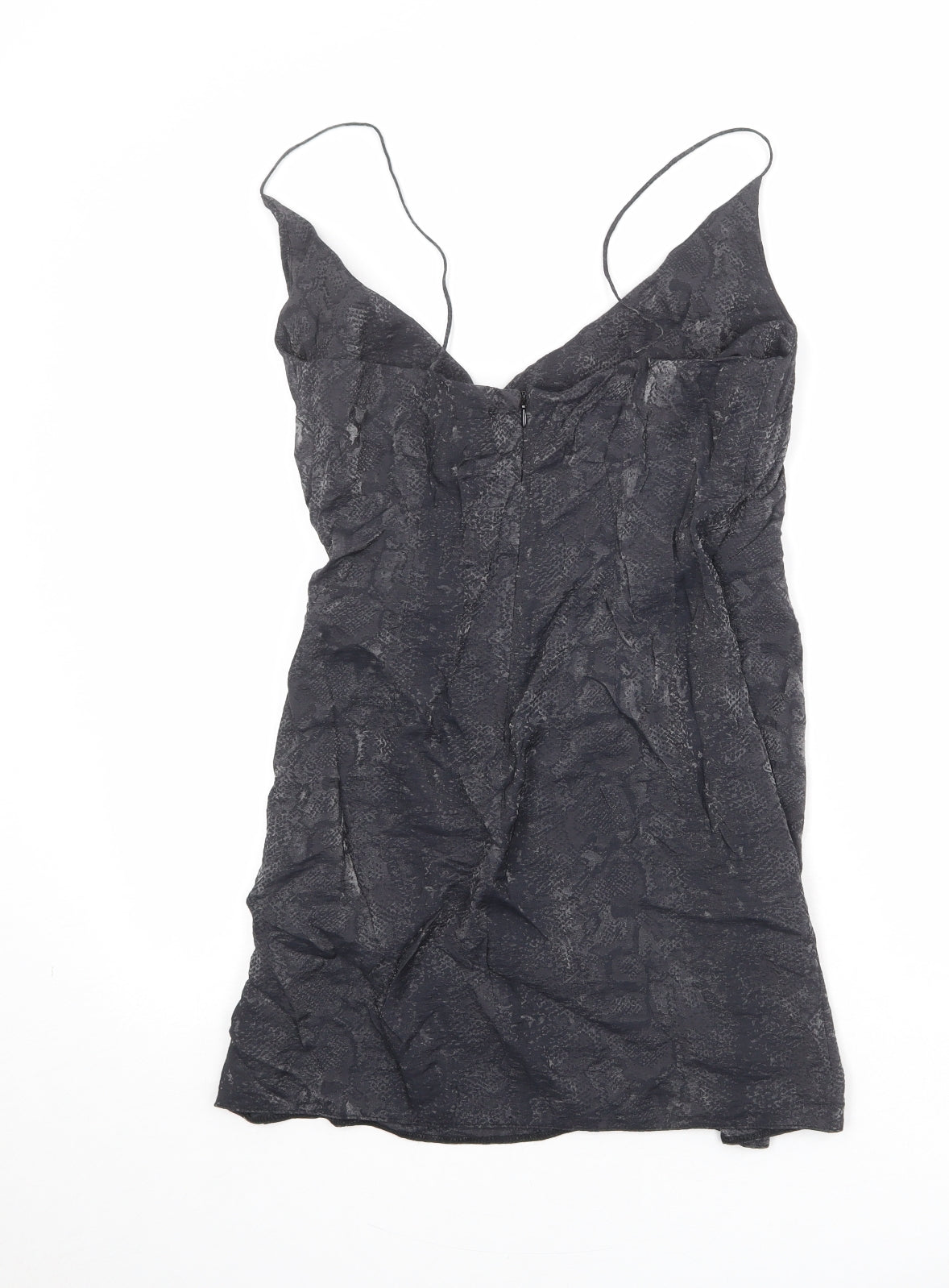 Topshop Womens Grey Geometric Viscose Mini Size 10 V-Neck Zip