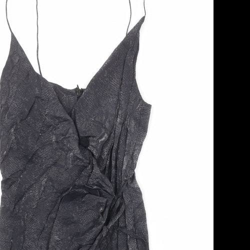 Topshop Womens Grey Geometric Viscose Mini Size 10 V-Neck Zip