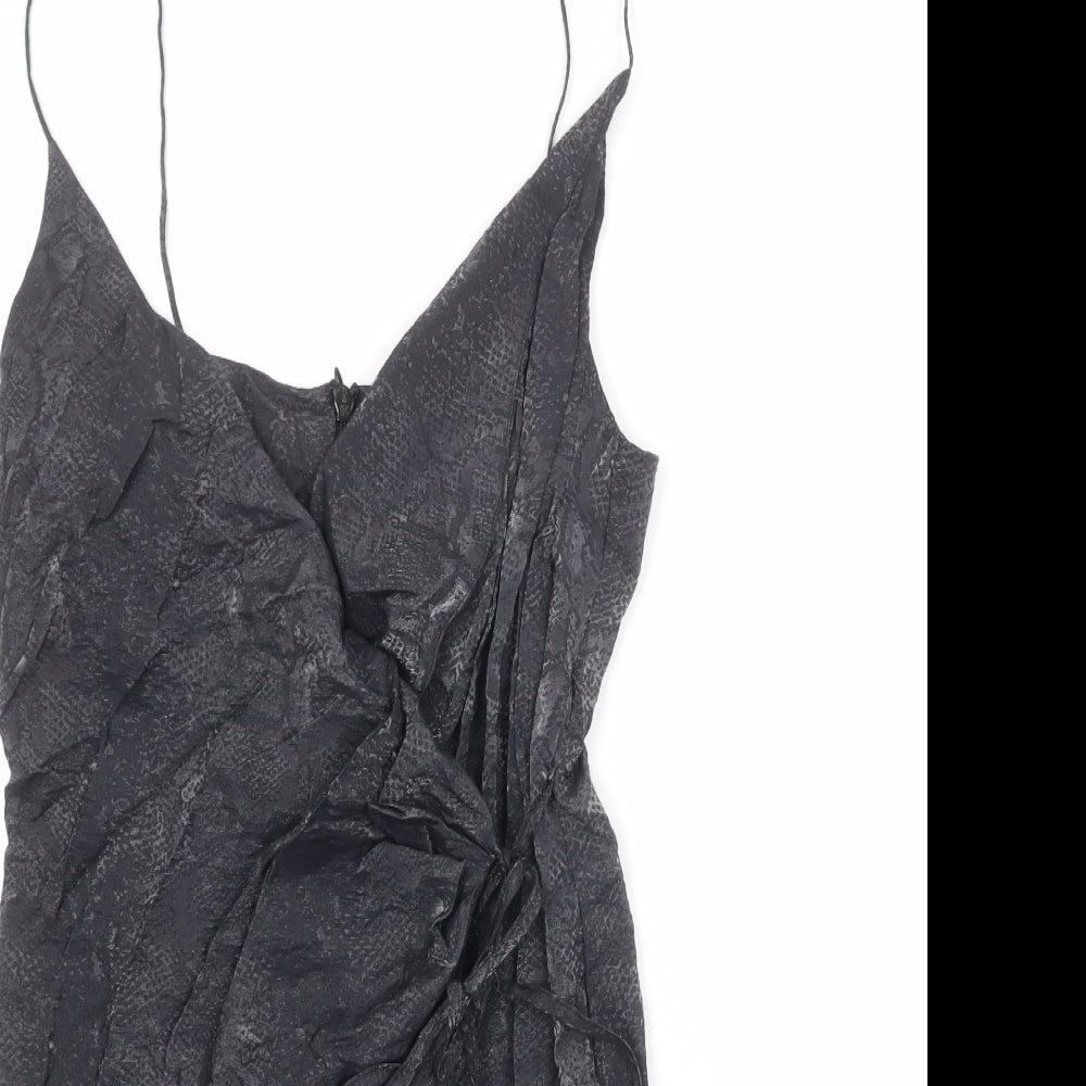 Topshop Womens Grey Geometric Viscose Mini Size 10 V-Neck Zip