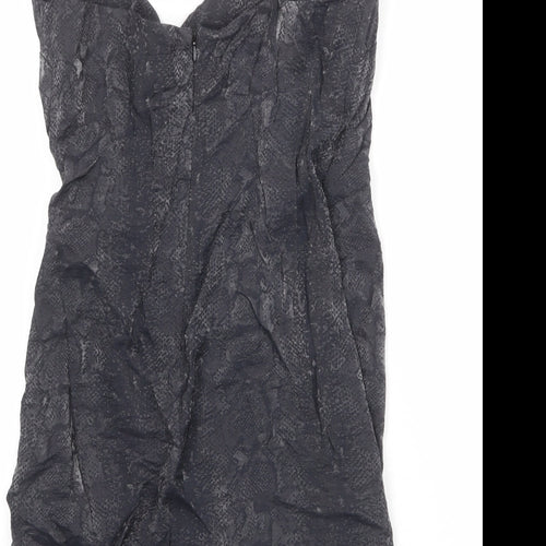 Topshop Womens Grey Geometric Viscose Mini Size 10 V-Neck Zip