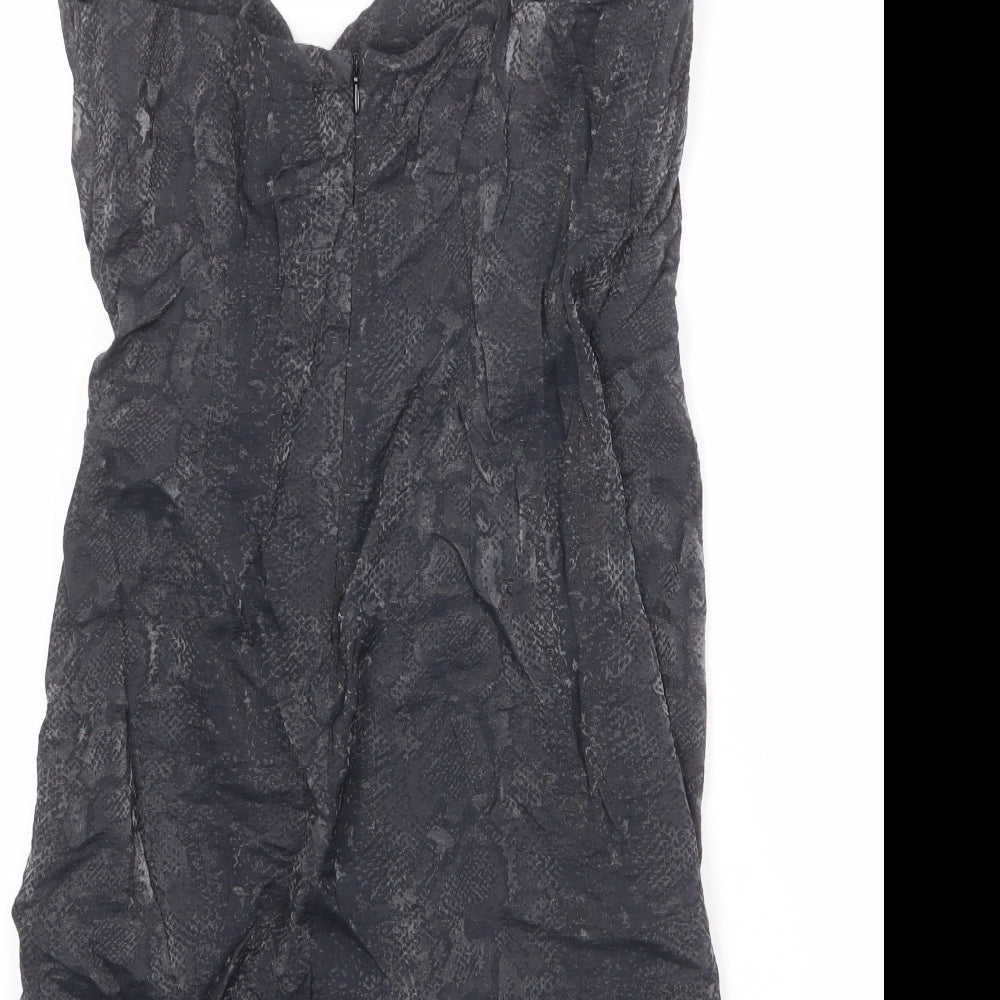 Topshop Womens Grey Geometric Viscose Mini Size 10 V-Neck Zip