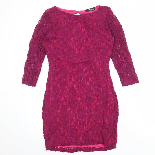 Jane Norman Womens Purple Polyester Shift Size 12 Round Neck Button - Open Back