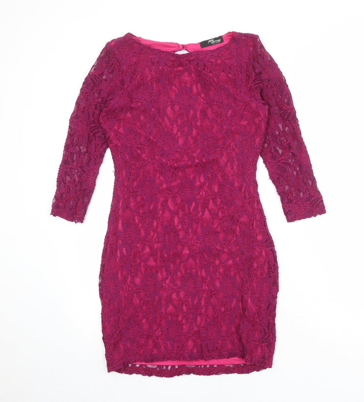 Jane Norman Womens Purple Polyester Shift Size 12 Round Neck Button - Open Back
