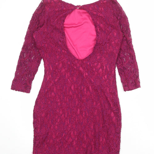Jane Norman Womens Purple Polyester Shift Size 12 Round Neck Button - Open Back