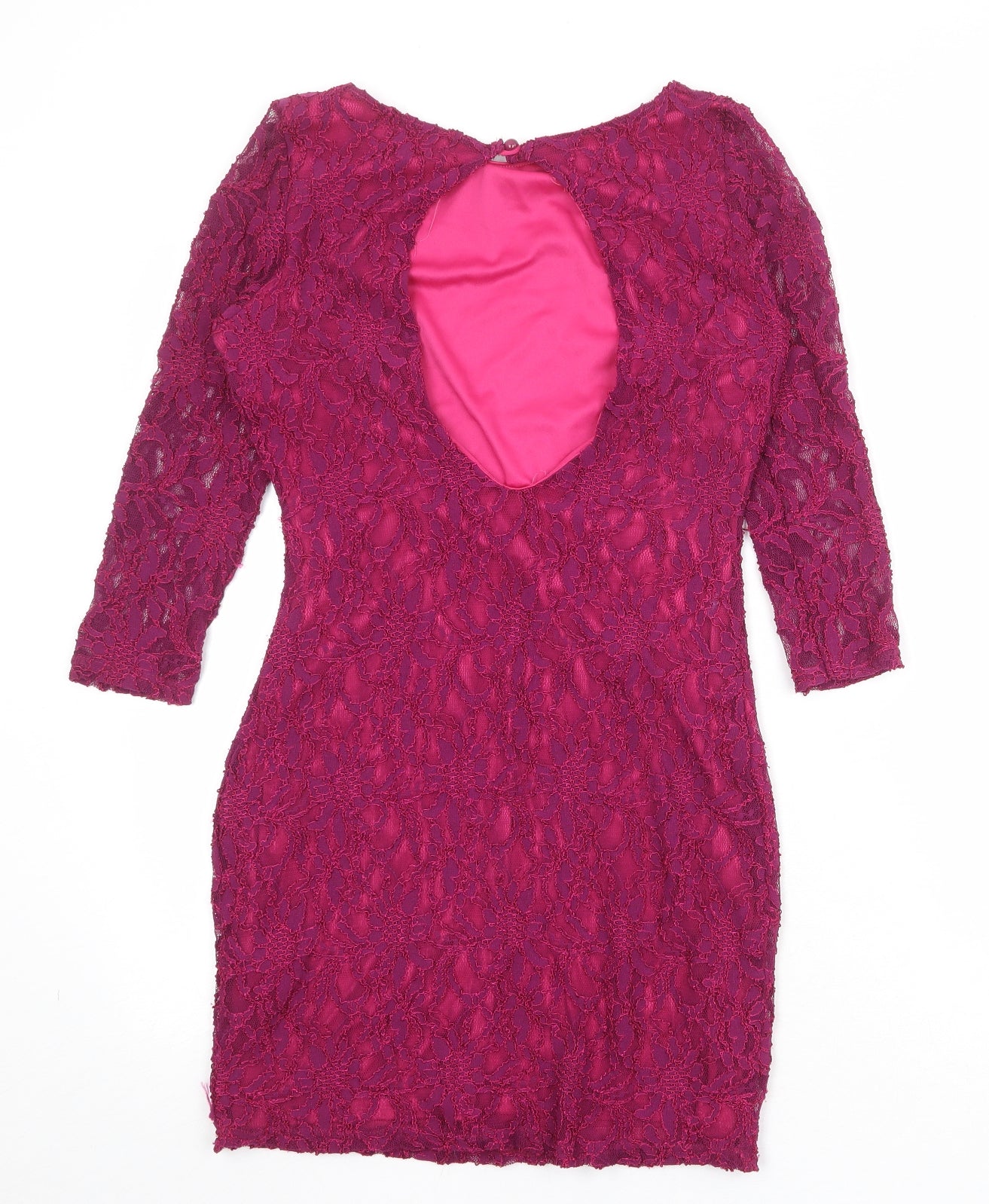 Jane Norman Womens Purple Polyester Shift Size 12 Round Neck Button - Open Back