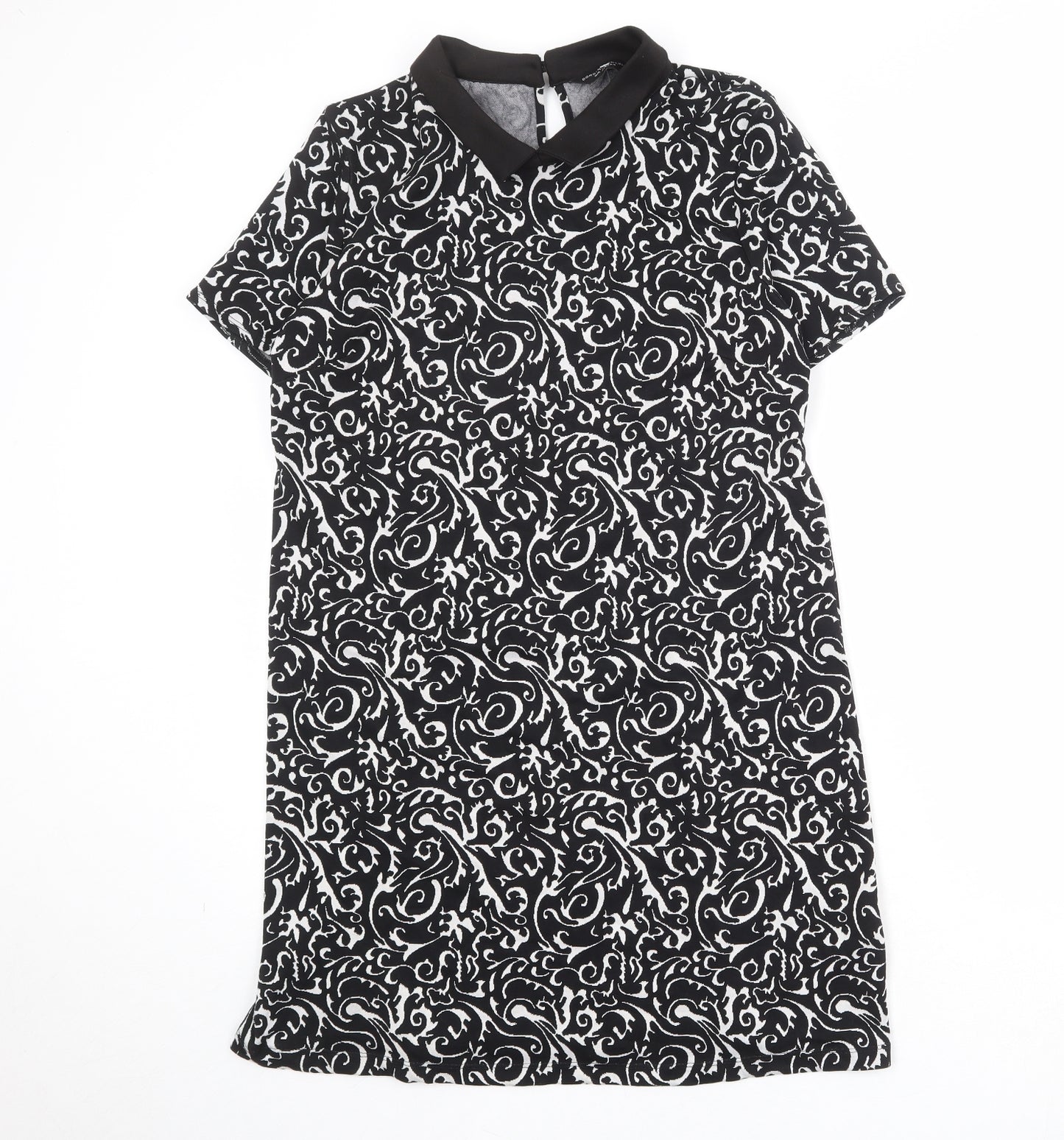 Dorothy Perkins Womens Black Geometric Viscose Shift Size 16 Round Neck Button