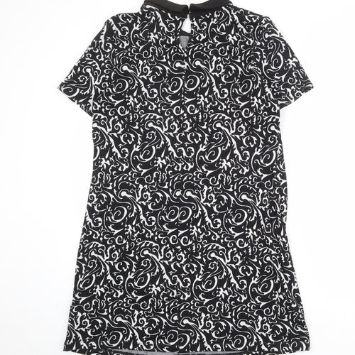 Dorothy Perkins Womens Black Geometric Viscose Shift Size 16 Round Neck Button