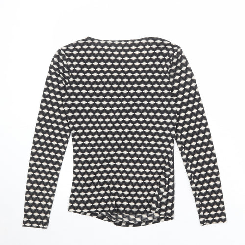 Principles Womens Black Geometric Polyester Basic Blouse Size 8 V-Neck - Draped Front
