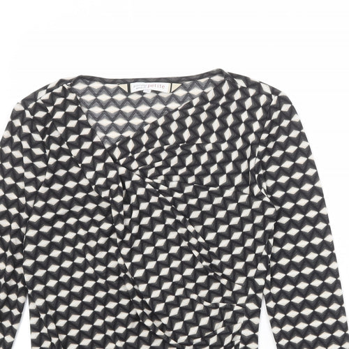 Principles Womens Black Geometric Polyester Basic Blouse Size 8 V-Neck - Draped Front
