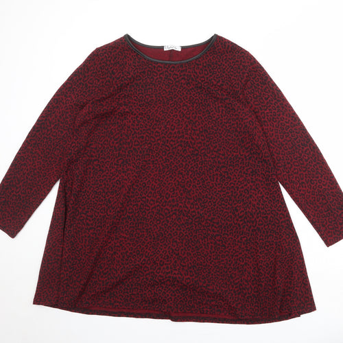 Styled By Womens Red Animal Print Polyester A-Line Size L Round Neck Pullover - Leopard Print