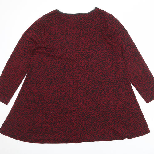 Styled By Womens Red Animal Print Polyester A-Line Size L Round Neck Pullover - Leopard Print