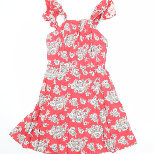 ASOS Womens Pink Floral 100% Cotton A-Line Size 6 Round Neck Button