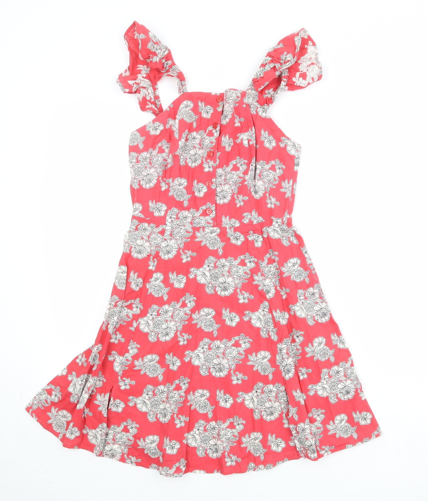 ASOS Womens Pink Floral 100% Cotton A-Line Size 6 Round Neck Button