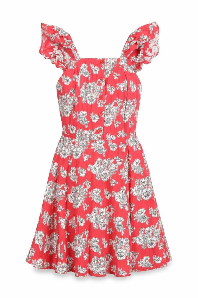 ASOS Womens Pink Floral 100% Cotton A-Line Size 6 Round Neck Button
