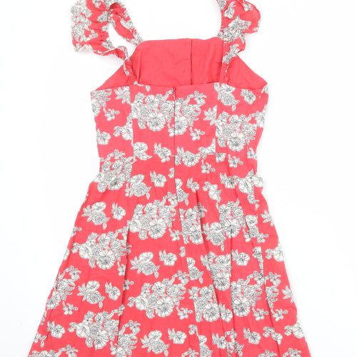 ASOS Womens Pink Floral 100% Cotton A-Line Size 6 Round Neck Button