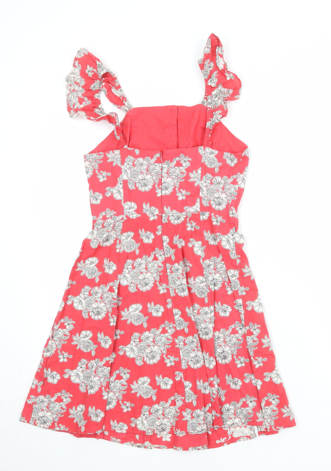 ASOS Womens Pink Floral 100% Cotton A-Line Size 6 Round Neck Button