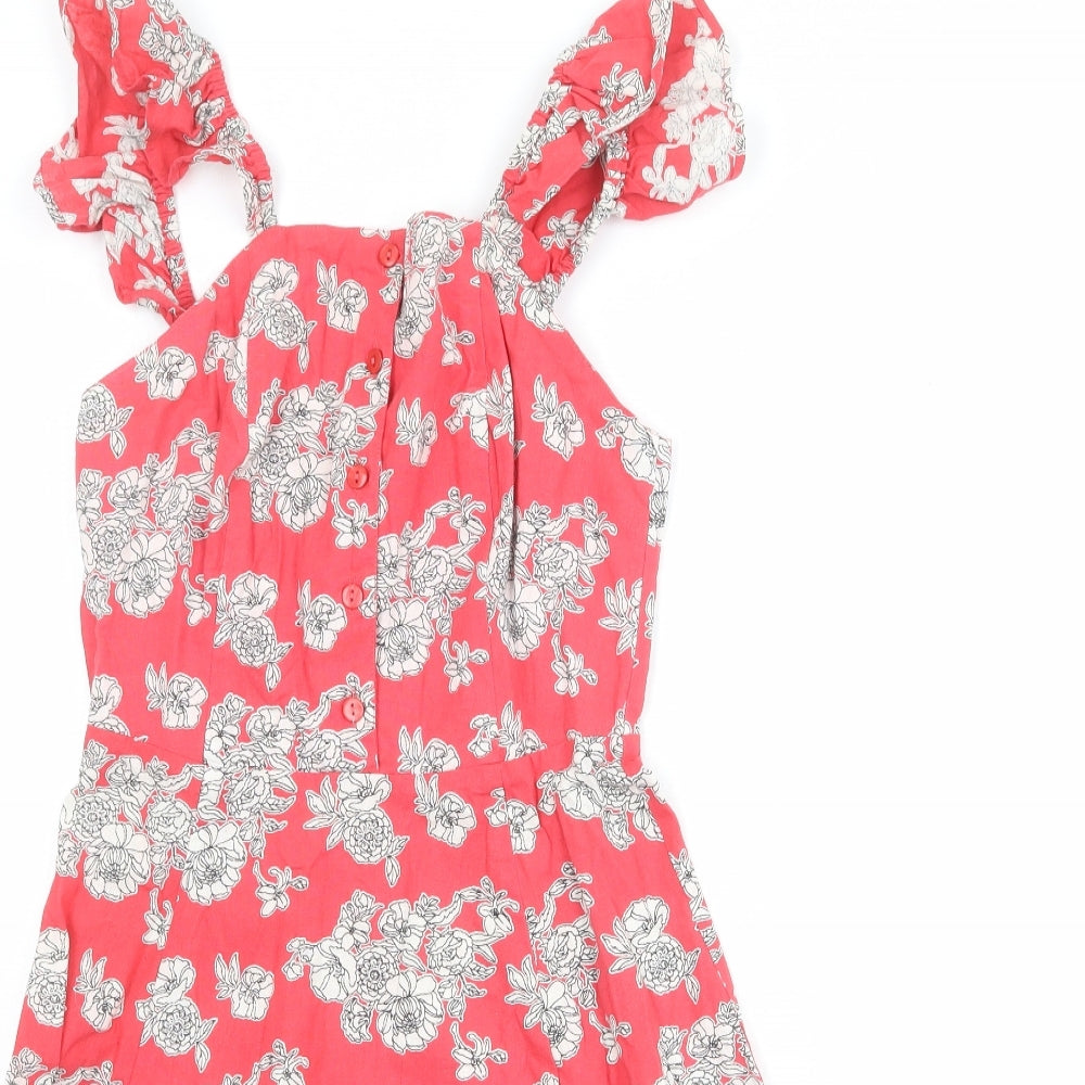 ASOS Womens Pink Floral 100% Cotton A-Line Size 6 Round Neck Button