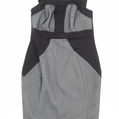 River Island Womens Black Geometric Polyester Shift Size 10 Square Neck Zip