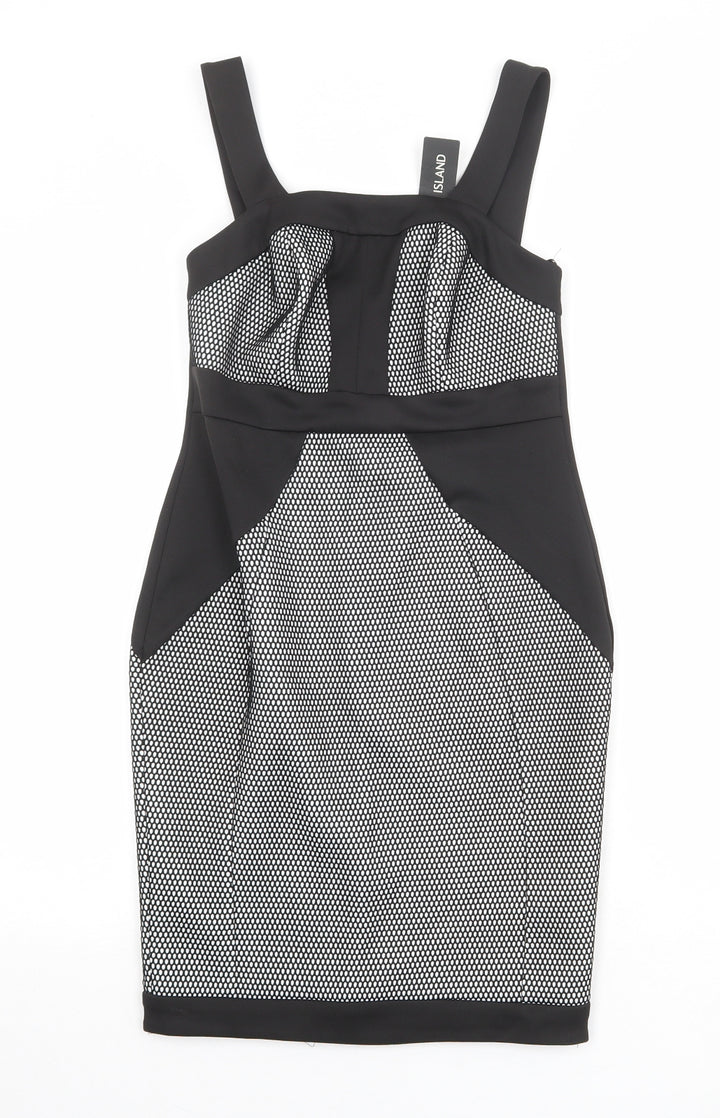 River Island Womens Black Geometric Polyester Shift Size 10 Square Neck Zip