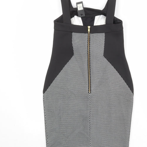 River Island Womens Black Geometric Polyester Shift Size 10 Square Neck Zip