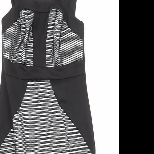 River Island Womens Black Geometric Polyester Shift Size 10 Square Neck Zip