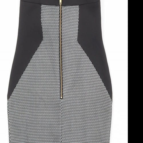 River Island Womens Black Geometric Polyester Shift Size 10 Square Neck Zip