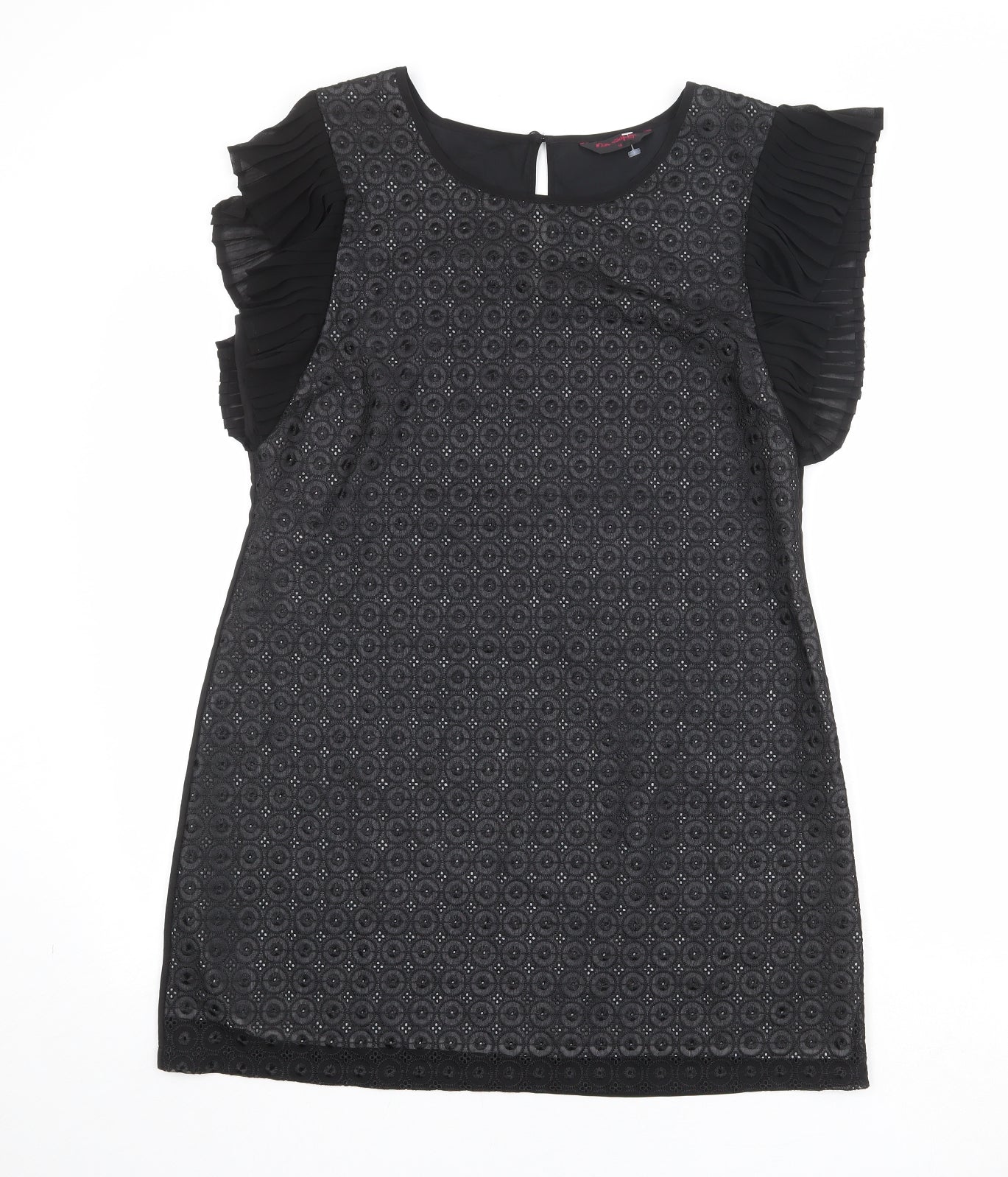 Miss Selfridge Womens Black Geometric Polyester Mini Size 16 Round Neck Button
