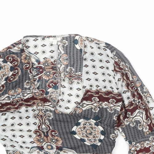 River Island Womens Multicoloured Paisley Polyester Basic Blouse Size 8 V-Neck - Ruffle Sleeve