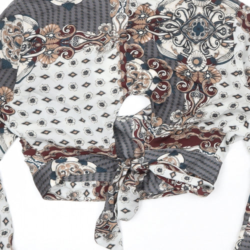 River Island Womens Multicoloured Paisley Polyester Basic Blouse Size 8 V-Neck - Ruffle Sleeve