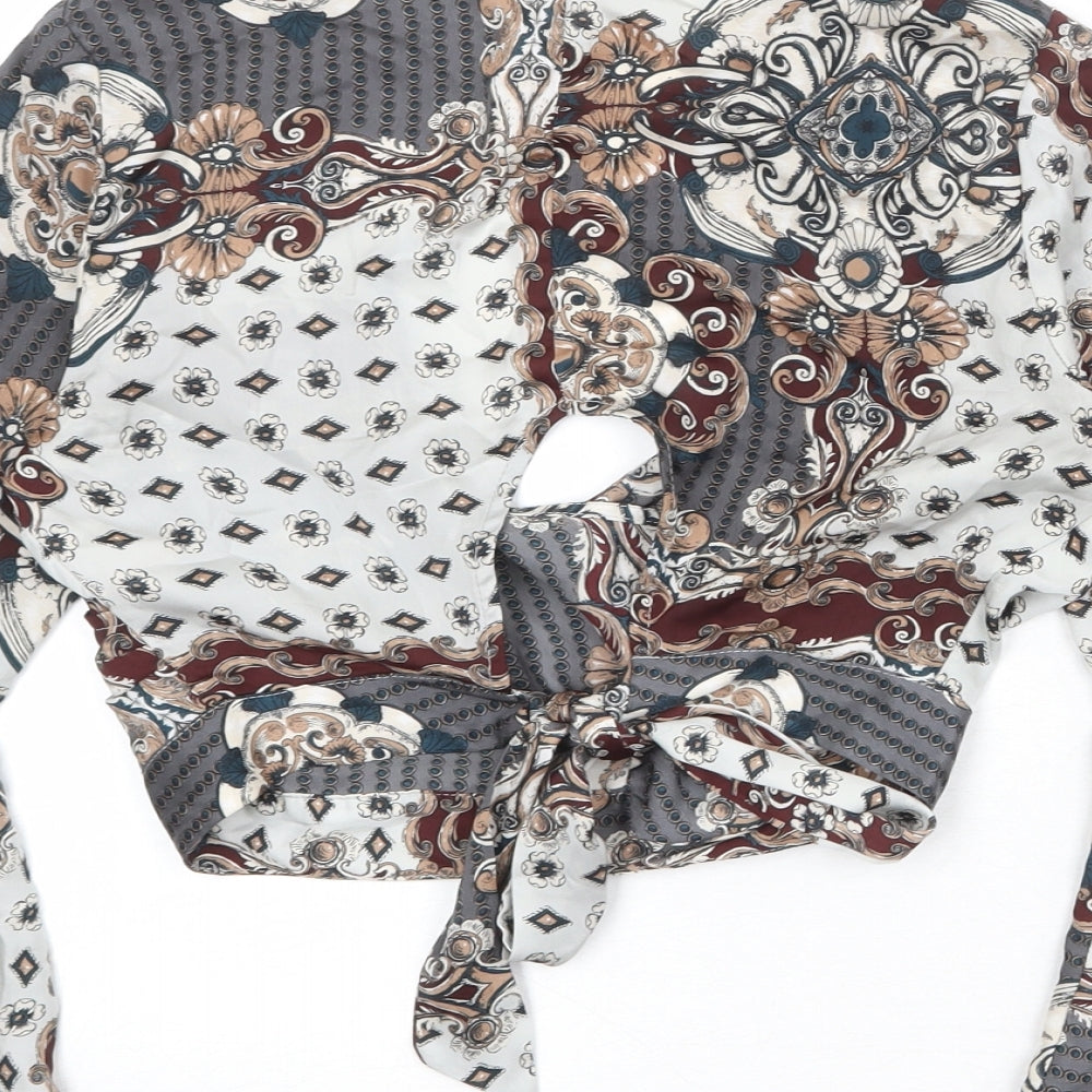 River Island Womens Multicoloured Paisley Polyester Basic Blouse Size 8 V-Neck - Ruffle Sleeve