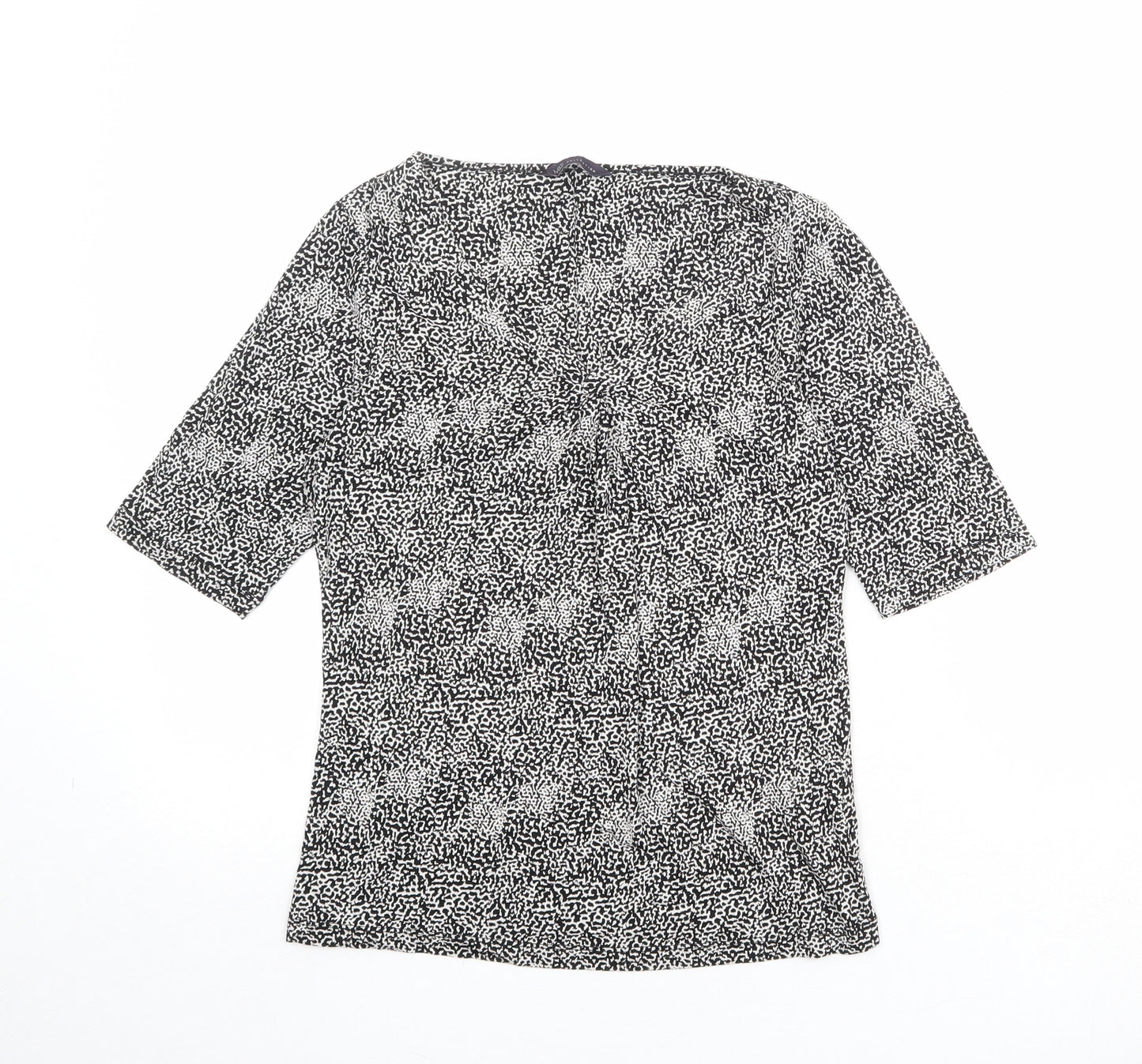 Marks and Spencer Womens Black Geometric Viscose Basic Blouse Size 8 Scoop Neck