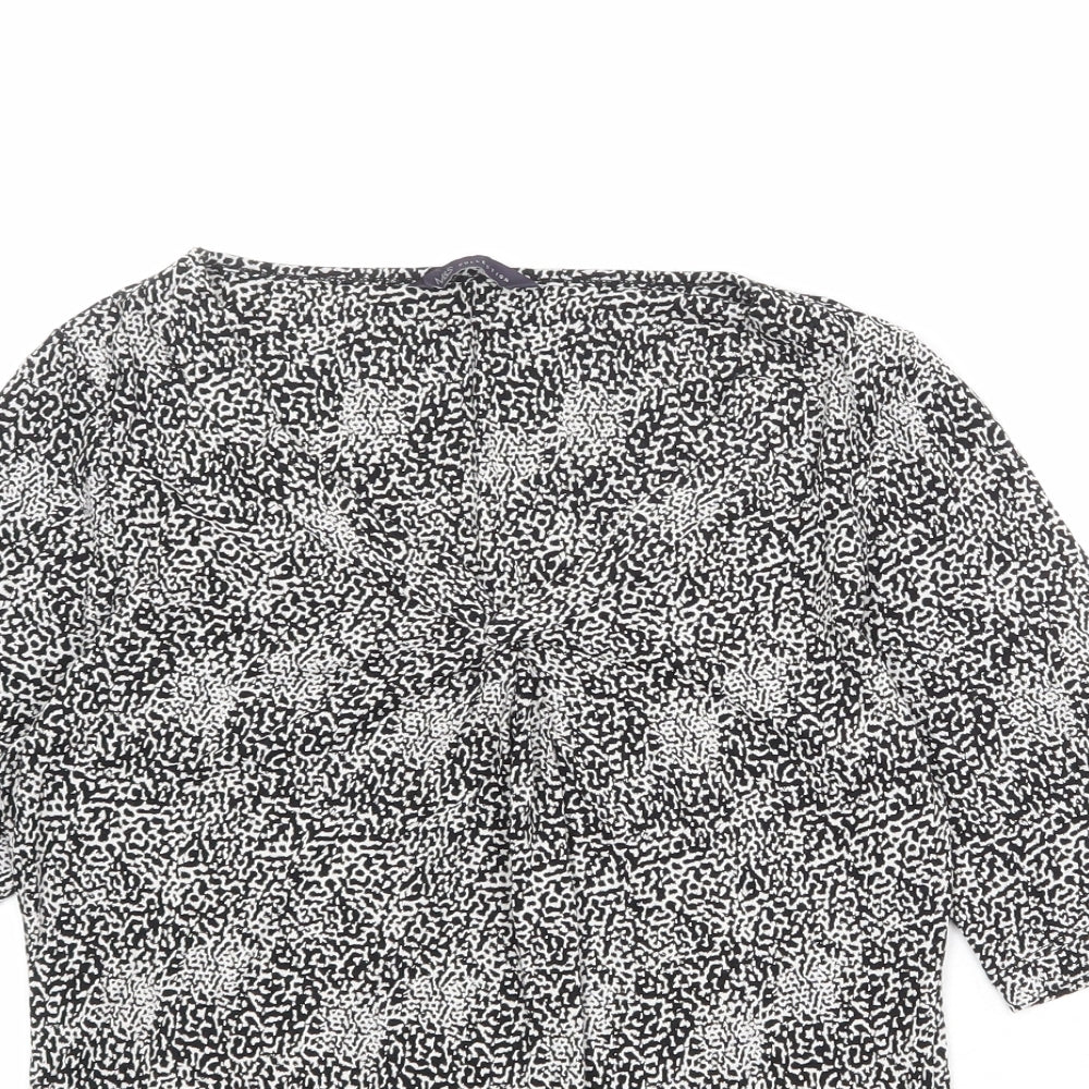 Marks and Spencer Womens Black Geometric Viscose Basic Blouse Size 8 Scoop Neck