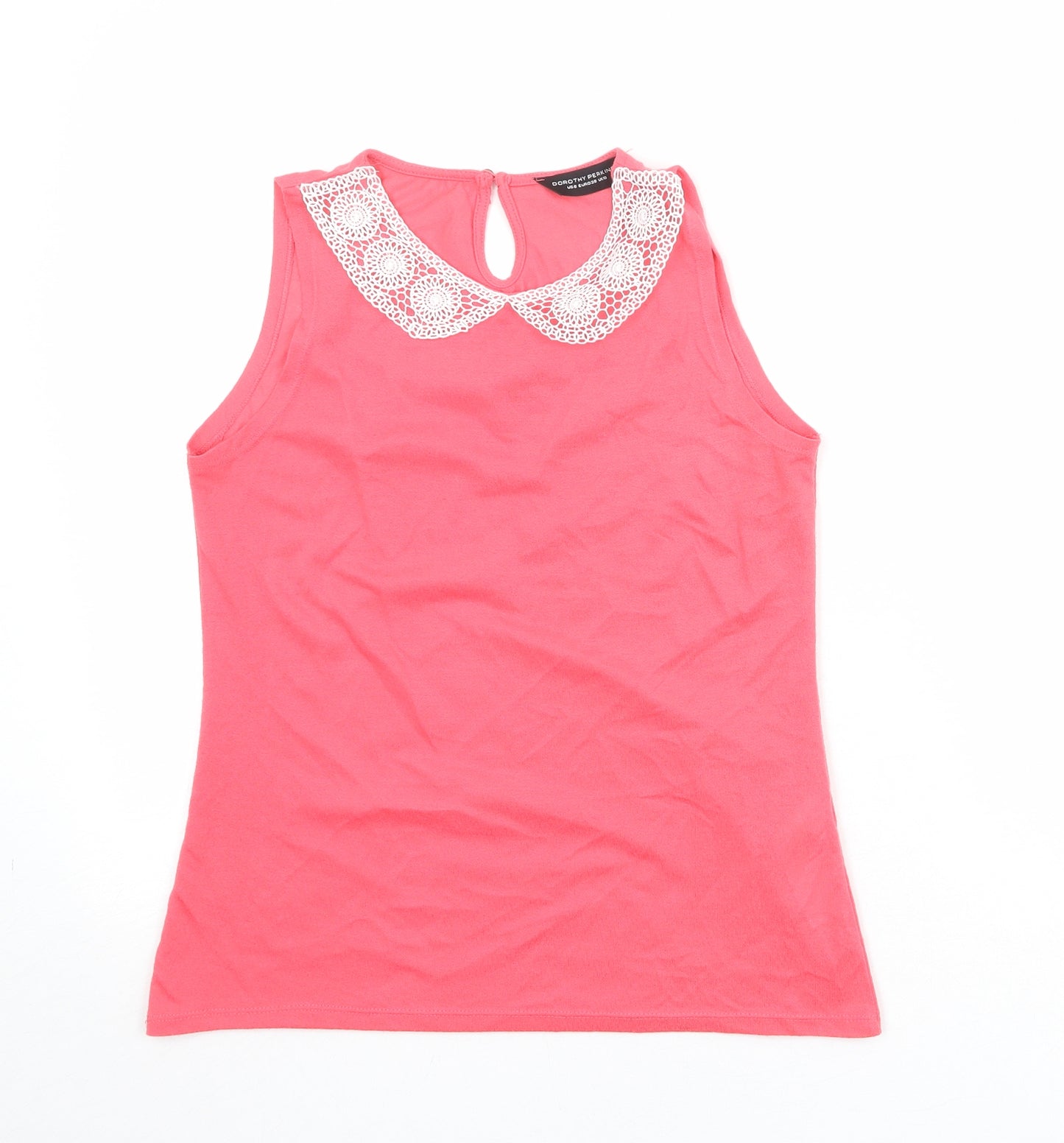 Dorothy Perkins Womens Pink Polyester Basic Tank Size 10 Boat Neck - Crochet Collar