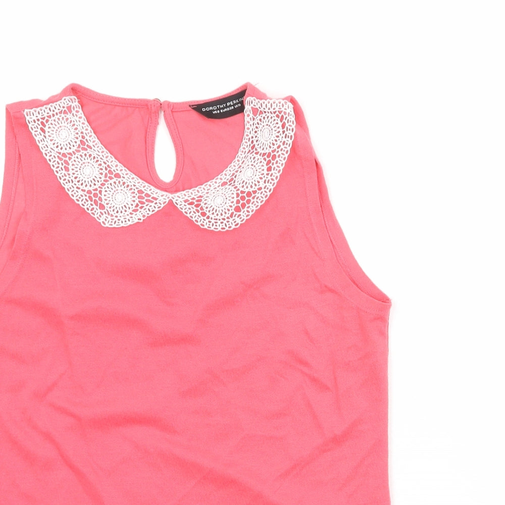 Dorothy Perkins Womens Pink Polyester Basic Tank Size 10 Boat Neck - Crochet Collar