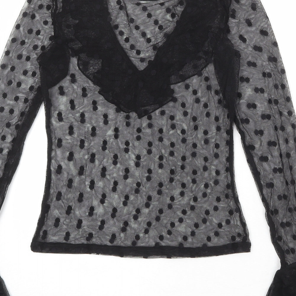 Divided by H&M Womens Black Polka Dot Polyester Basic Blouse Size S Boat Neck - Ruffle Sleeve