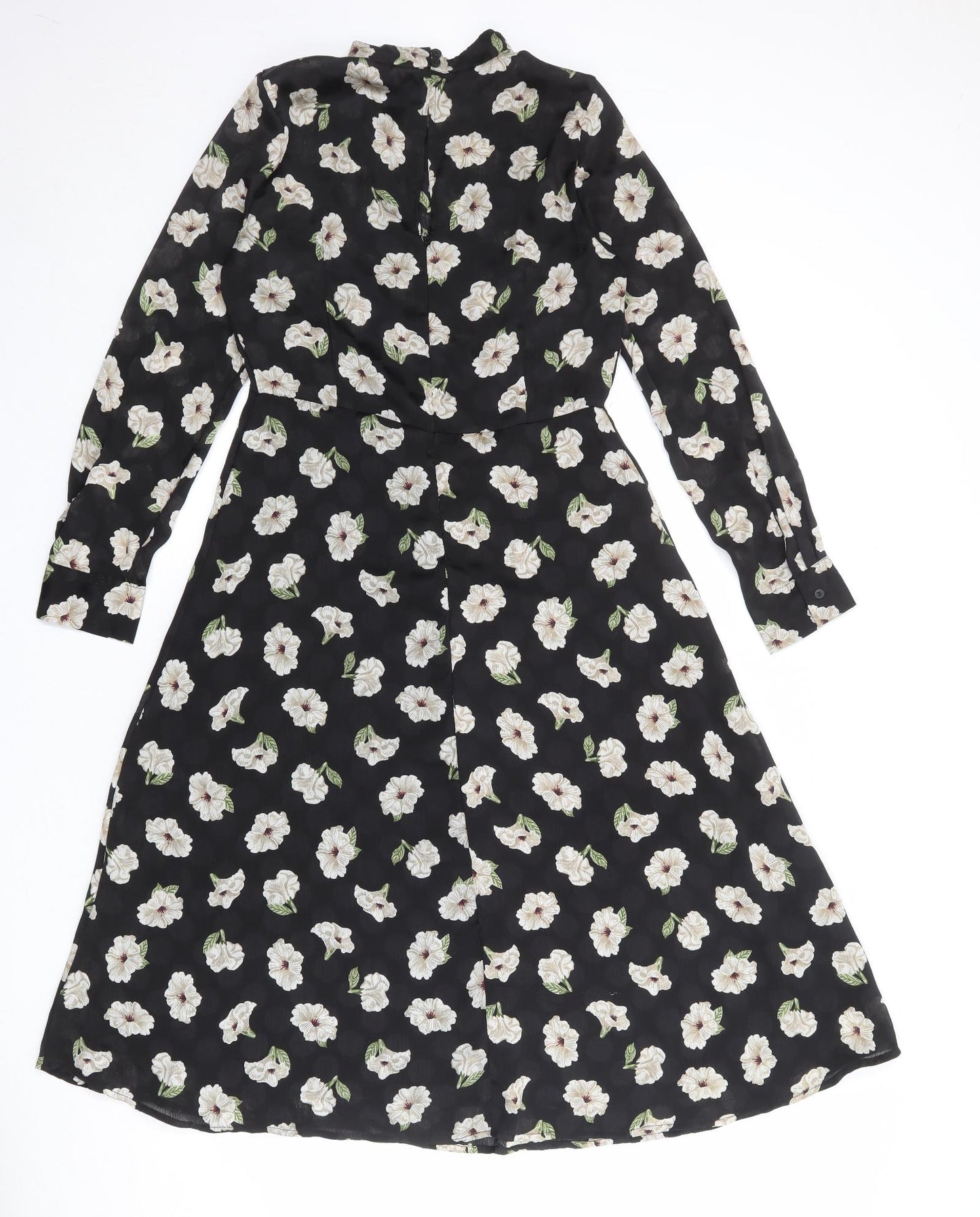 Zara Womens Black Floral Polyester A-Line Size S Mock Neck Button