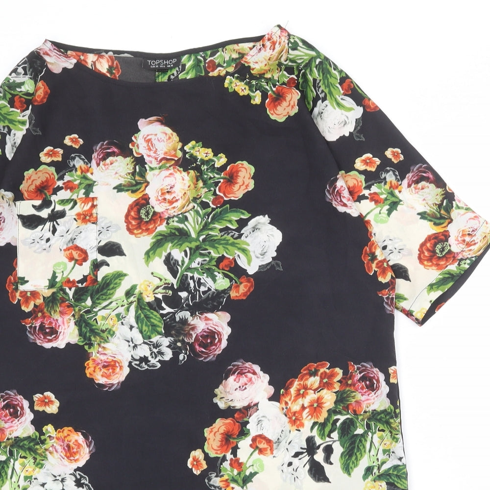 Topshop Womens Black Floral Polyester A-Line Size 10 Round Neck Pullover