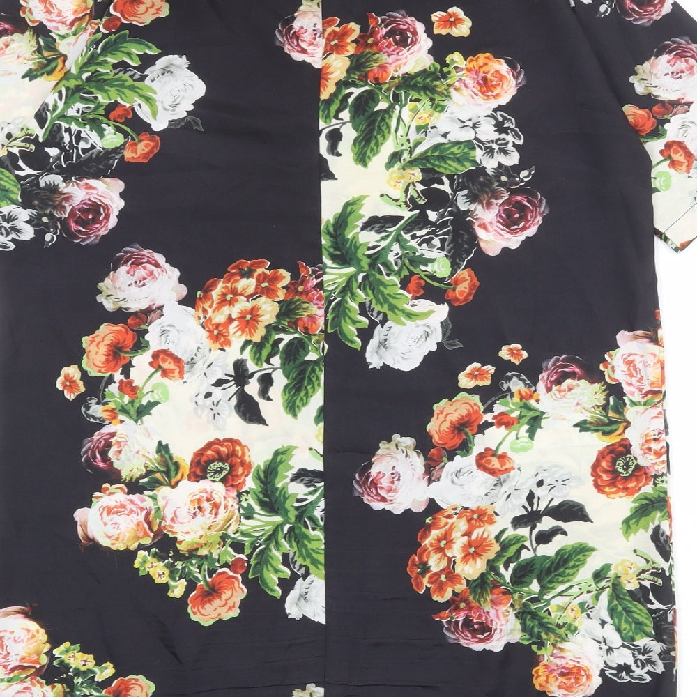 Topshop Womens Black Floral Polyester A-Line Size 10 Round Neck Pullover