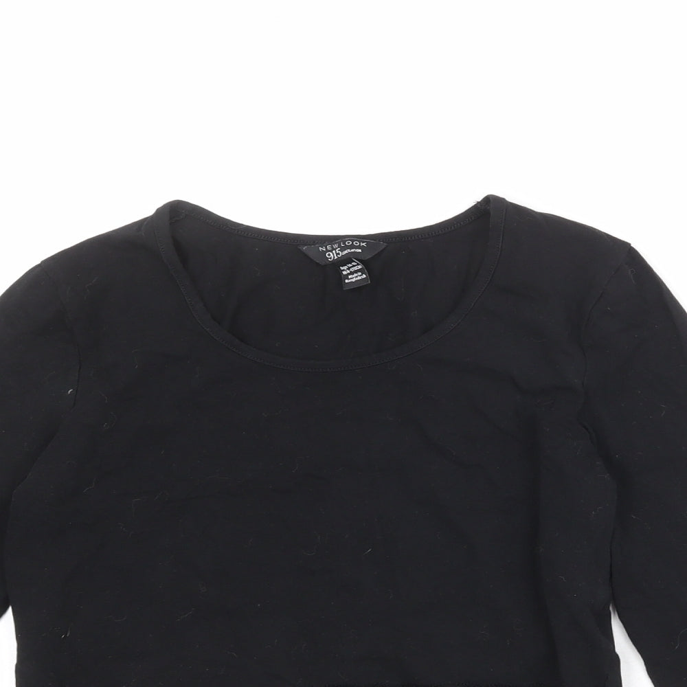 New Look Girls Black Cotton Cropped T-Shirt Size 14-15 Years Round Neck Pullover - Lace Details