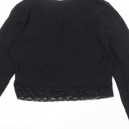 New Look Girls Black Cotton Cropped T-Shirt Size 14-15 Years Round Neck Pullover - Lace Details