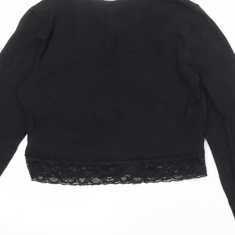 New Look Girls Black Cotton Cropped T-Shirt Size 14-15 Years Round Neck Pullover - Lace Details
