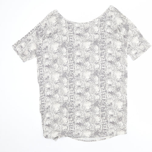 NEXT Womens Grey Geometric Viscose Basic T-Shirt Size 10 Round Neck