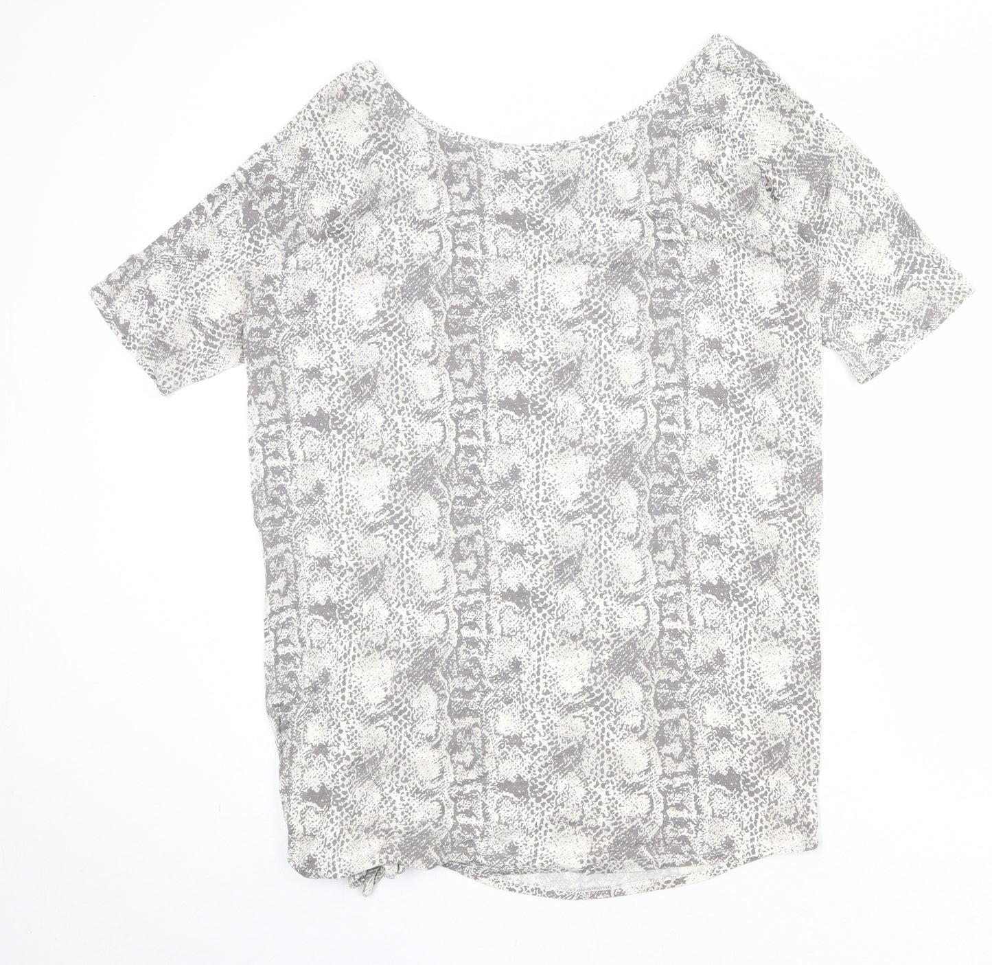 NEXT Womens Grey Geometric Viscose Basic T-Shirt Size 10 Round Neck