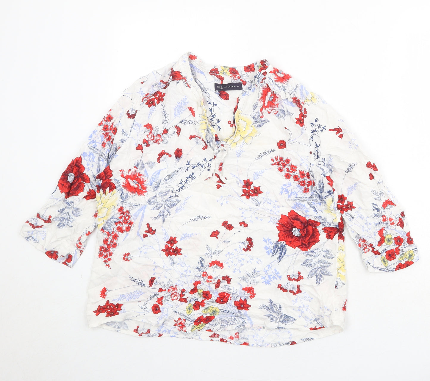 Marks and Spencer Womens Multicoloured Floral Viscose Basic Blouse Size 14 V-Neck