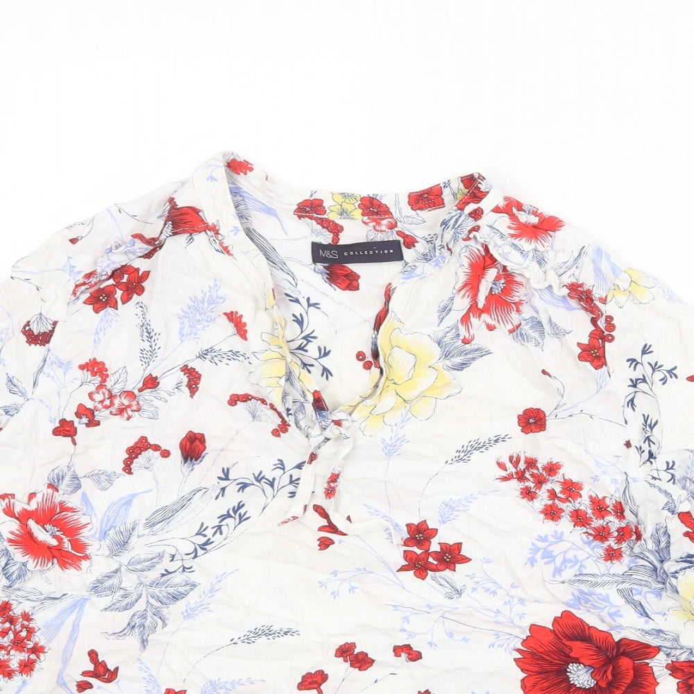 Marks and Spencer Womens Multicoloured Floral Viscose Basic Blouse Size 14 V-Neck