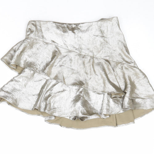 Zara Womens Silver Viscose Hot Pants Shorts Size M Regular Zip - Metallic Skort