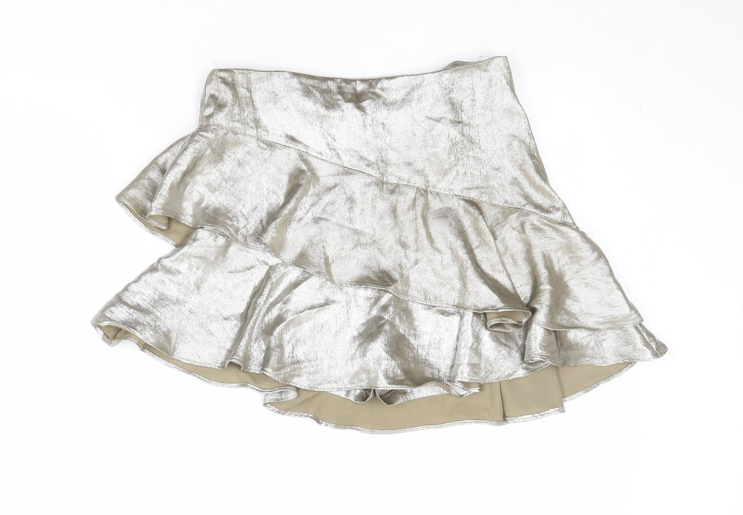 Zara Womens Silver Viscose Hot Pants Shorts Size M Regular Zip - Metallic Skort