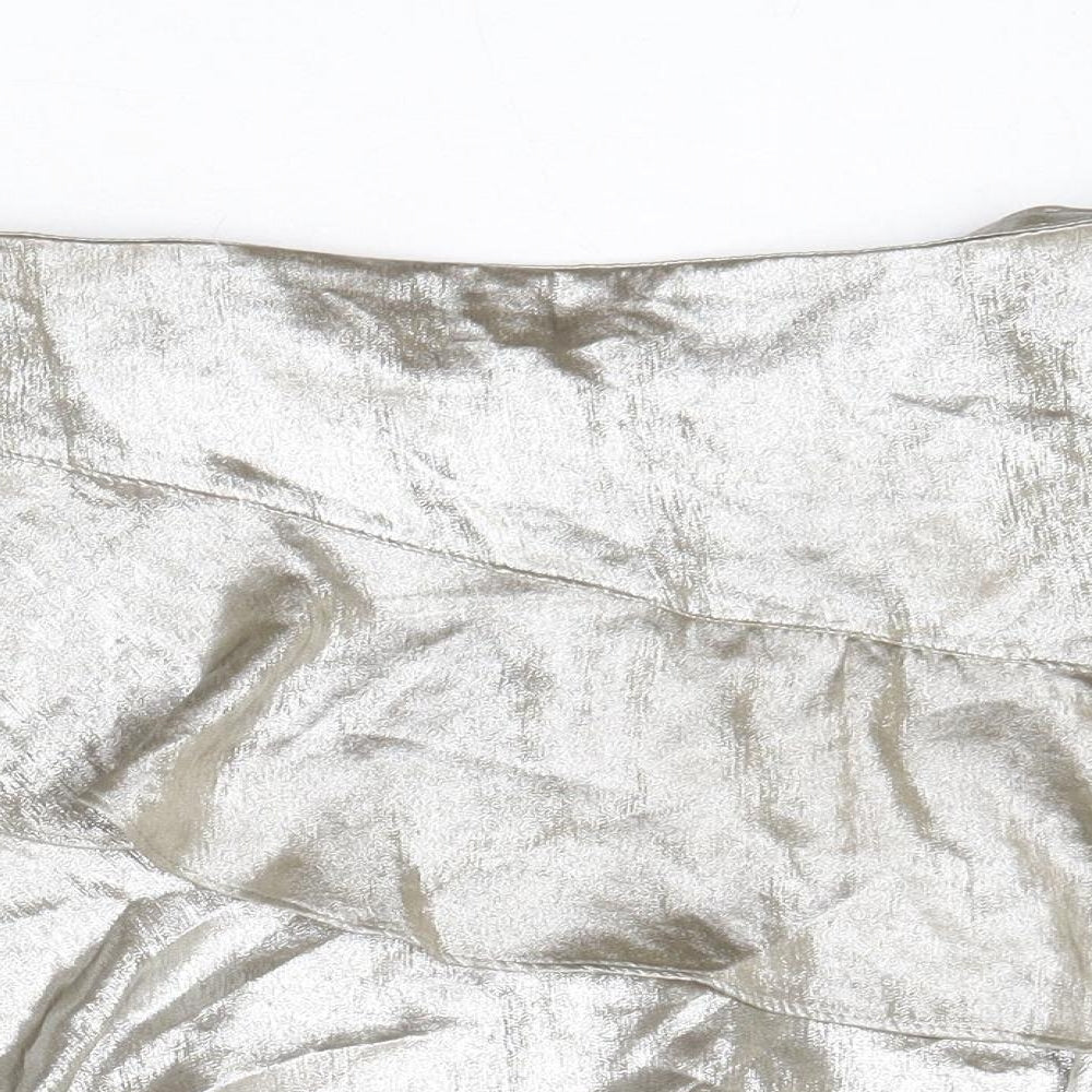Zara Womens Silver Viscose Hot Pants Shorts Size M Regular Zip - Metallic Skort