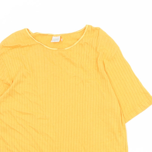 Canada Womens Orange Cotton Basic T-Shirt Size L Round Neck