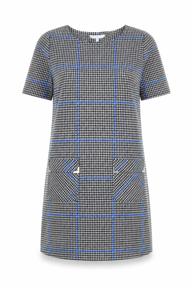 Front view of Red Herring women’s grey geometric polyester a-line, size UK 14, round neck pullover